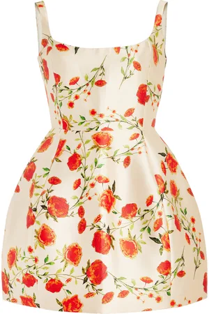 De La Vali Lola Floral Satin Twill Mini Dress, , UK 6