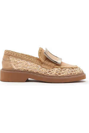 Roger Vivier Viv Rangers Leather-Trim Raffia Loafers, , IT 36