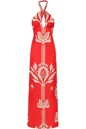 Andres Otalora Gracia Printed Satin Halter Maxi Dress, , US 8