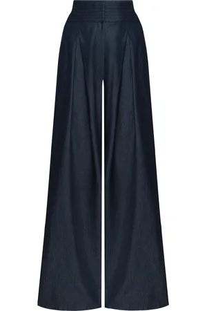 Andres Otalora Esencia Shirred Tencel Denim Wide-Leg Pants, , US 4