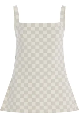 High Exclusive Asher Checked Cotton-Blend Knit Apron Top, , M