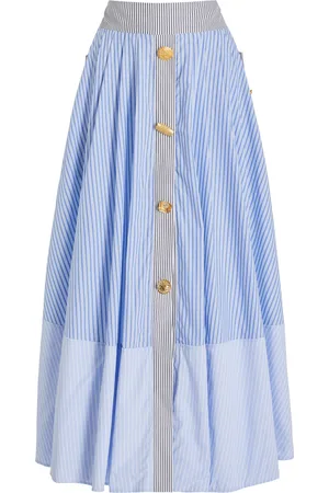 FRANCOISE Exclusive Joe Buttoned Striped Cotton Midi Skirt, , FR 34