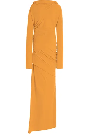 Colleen Allen Ruched Waist Cotton-Blend Maxi Dress, , XS