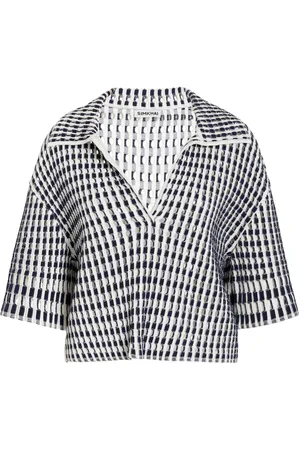 Simkhai Adley Cropped Gingham-Knit Polo Top, , XS