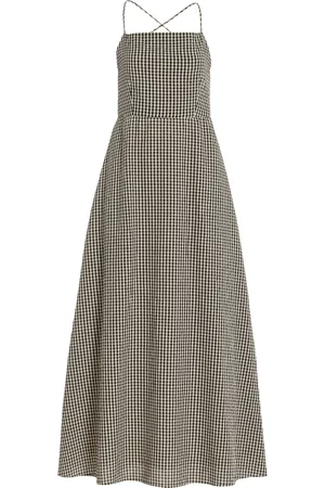 POSSE Lori Open-Back Gingham Cotton Maxi Dress, , XS
