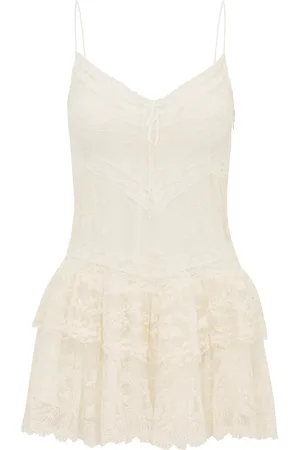 LOVESHACKFANCY Beauval Tiered Lace Mini Dress, , US 0