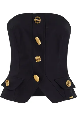FRANCOISE Exclusive Bijou Buttoned Cotton Gabardine Strapless Vest, , FR 34