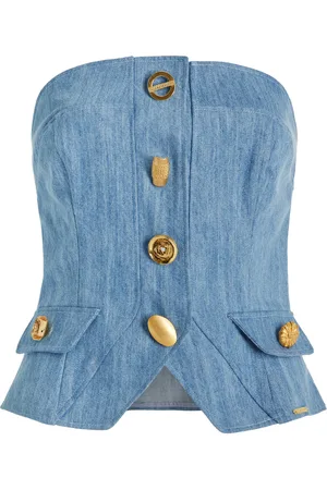FRANCOISE Exclusive Bijou Buttoned Denim Strapless Vest, , FR 38