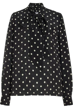 FRANCOISE Exclusive Lucie Tie-Neck Polka-Dot Silk Top, /white, FR 40
