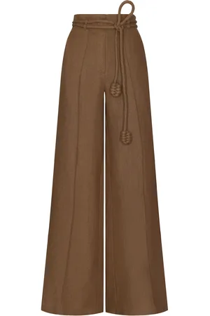 Andres Otalora Yaad Belted Linen Wide-Leg Pants, , US 2