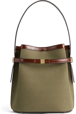 Totême Belted Leather-Trimmed Canvas Bucket Bag, , OS