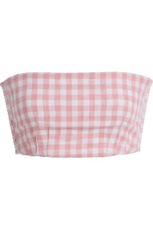 POSSE Exclusive Riviera Paige Gingham Linen Crop Top, , XXS