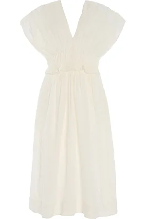 SEA Zora Pleated Voile Midi Dress, , US 0