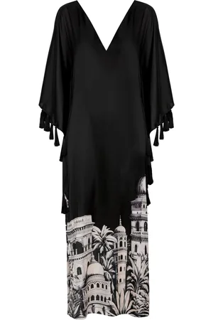Andres Otalora Sona Tassel-Embellished Satin Caftan Dress, /white, S