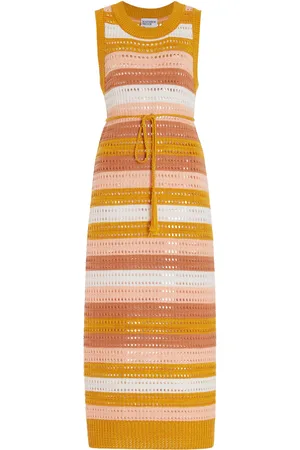 Matthew Bruch Striped Knit-Mesh Midi Tank Dress, , 1
