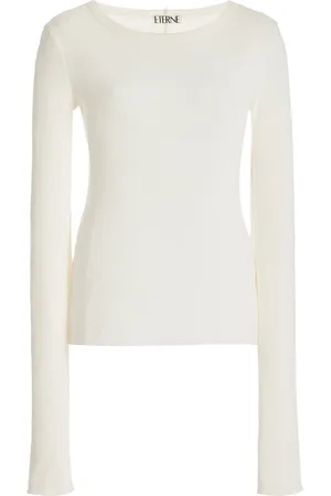 ÉTERNE Long Sleeve Cotton-Blend Top, , XS