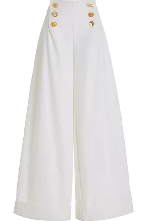 FRANCOISE Exclusive Bijou Buttoned Cotton Gabardine Wide-Leg Pants, , FR 34