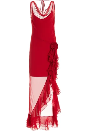 De La Vali Azura Ruffled Chiffon Midi Dress, , UK 12
