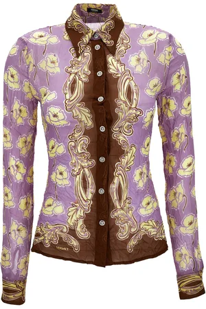 VERSACE Foulard Printed Silk Crepon Shirt, , IT 36
