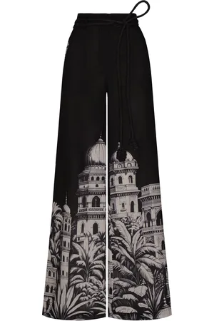 Andres Otalora Cúpula Belted Linen Wide-Leg Pants, /white, US 0