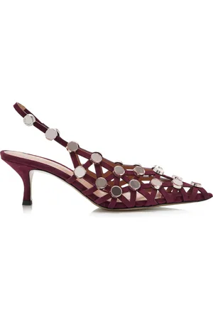 The Attico Grid Embellished Suede Slingback Pumps, , IT 37