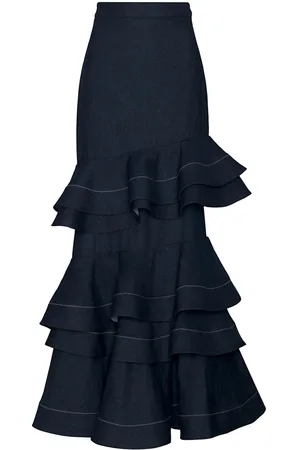 Andres Otalora Mi Memoria Ruffled Denim Maxi Skirt, , US 0