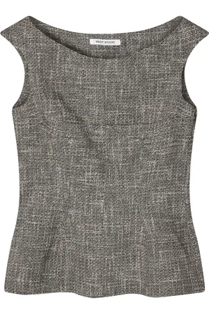 Mark Kenly Domino Tan Tishi Sculpted Tweed Top, , FR 40
