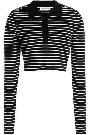 The Frankie Shop Giselle Cropped Striped Knit Polo Shirt, , XS