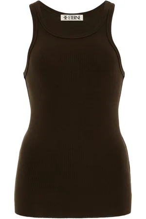 ÉTERNE High-Neck Stretch Cotton-Modal Tank Top, , XS