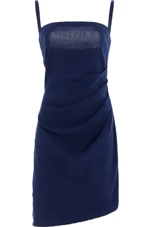 ANEMOS Nadege Asymetrical Draped Linen-Blend Mini Dress, , L