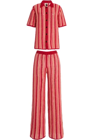 Akoia Swim Exclusive Riviera Striped Cotton-Crochet Pant Set, , L