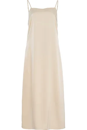 Leset Barb Open Back Satin Midi Slip Dress, , M