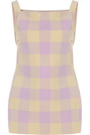 High Asher Gingham Cotton-Blend Knit Apron Top, , L