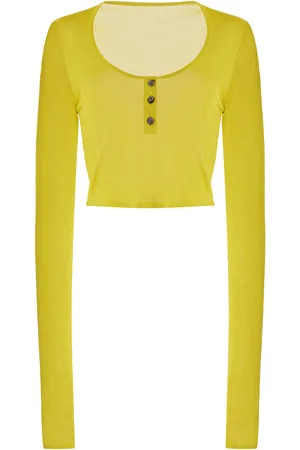 BRANDON MAXWELL The Wylder Cropped Henley Top, , XS