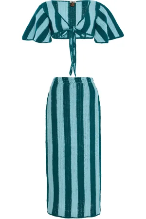 Akoia Swim Exclusive Riviera Striped Cotton-Crochet Skirt Set, , M