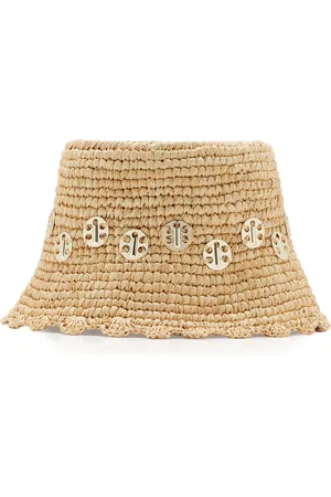 Paco rabanne Chainmail-Embellished Raffia Bucket Hat, , EU 56