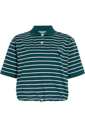Prada Striped Cotton Pique Cropped Polo Shirt, , IT 38