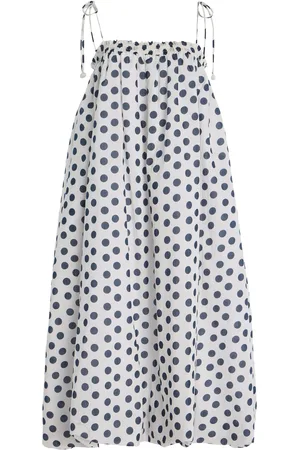 SEA Paulina Polka-Dot Cotton Midi Bubble Coverup Dress, /white, S