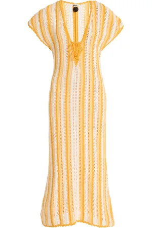 Akoia Swim Exclusive Riviera Striped Cotton-Crochet Midi Dress, , L