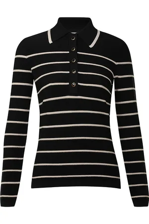 ZIMMERMANN Crush Striped Knit Polo Top, /white, 0