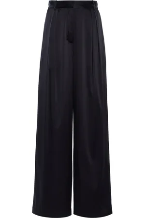ÉTERNE Josephine Pleated Stretch-Silk Satin Wide-Leg Pants, , XS