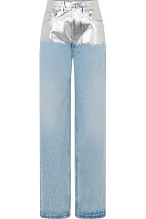 Paco rabanne Metallic-Detailed High-Rise Straight-Leg Jeans, , FR 34