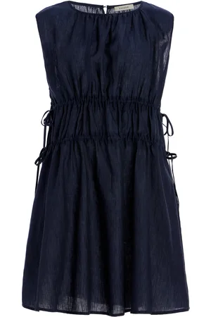 ASCENO The Como Gathered Linen Mini Dress, , XS