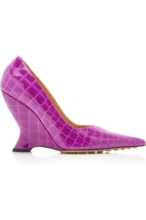 Bottega Veneta Croc-Embossed Leather Wedge Pumps, , IT 36