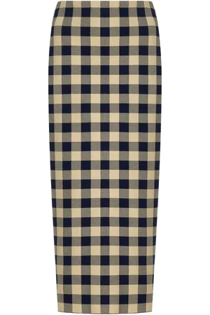 High Petra Gingham Stretch-Cotton Knit Midi Skirt, , XL