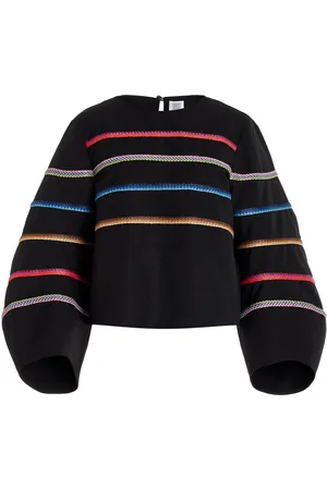 Rosie Assoulin Striped Raffia Cotton Top, , XS