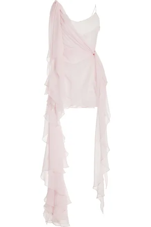 LAQUAN SMITH Asymmetric Ruffled Silk Mini Dress, , S