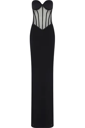 Ilkyaz Ozel Tara Mesh-Detailed Silk-Satin Corseted Maxi Dress, , FR 36