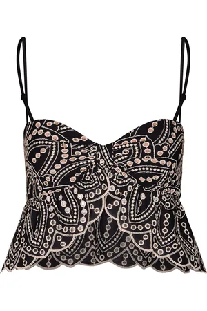 JOHANNA ORTIZ Lunch Date Embroidered Cotton-Blend Crop Top, /white, US 0