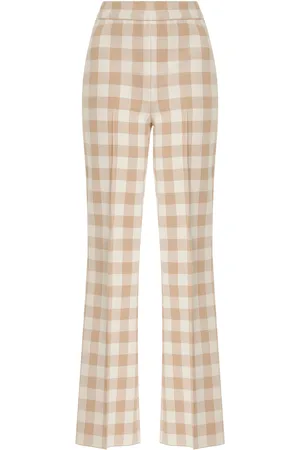High Kick Gingham Stretch-Cotton Knit Cropped Flared Pants, , S